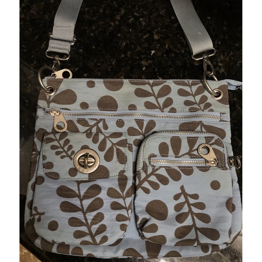 Baggallini Blue Purse Handbag Crossbody Brown Pockets Shoulder Bag